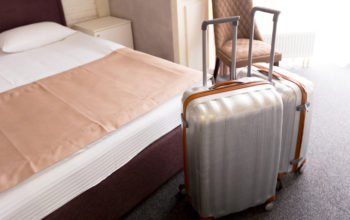 Suitcase or luggage bag in a modern hotel room